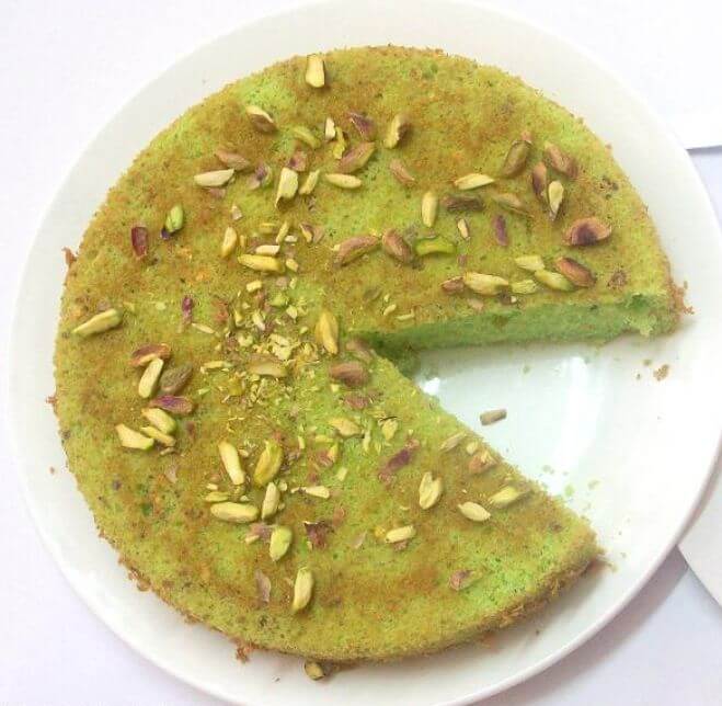 Eggless pistachio tea time cake.