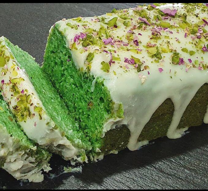Eggless pistachio tea time cake.