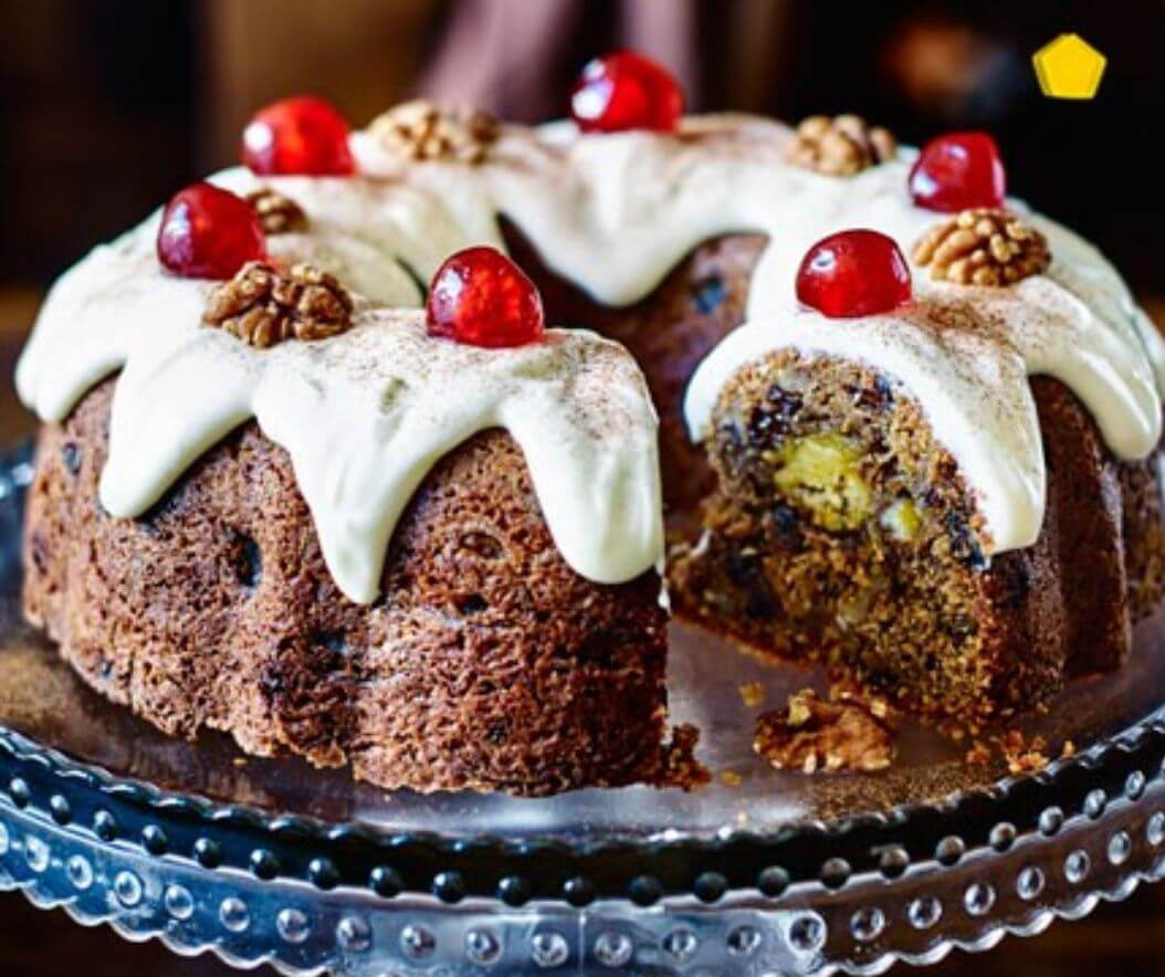 Eggless whole wheat dryfruits  vanila Bondt cake.