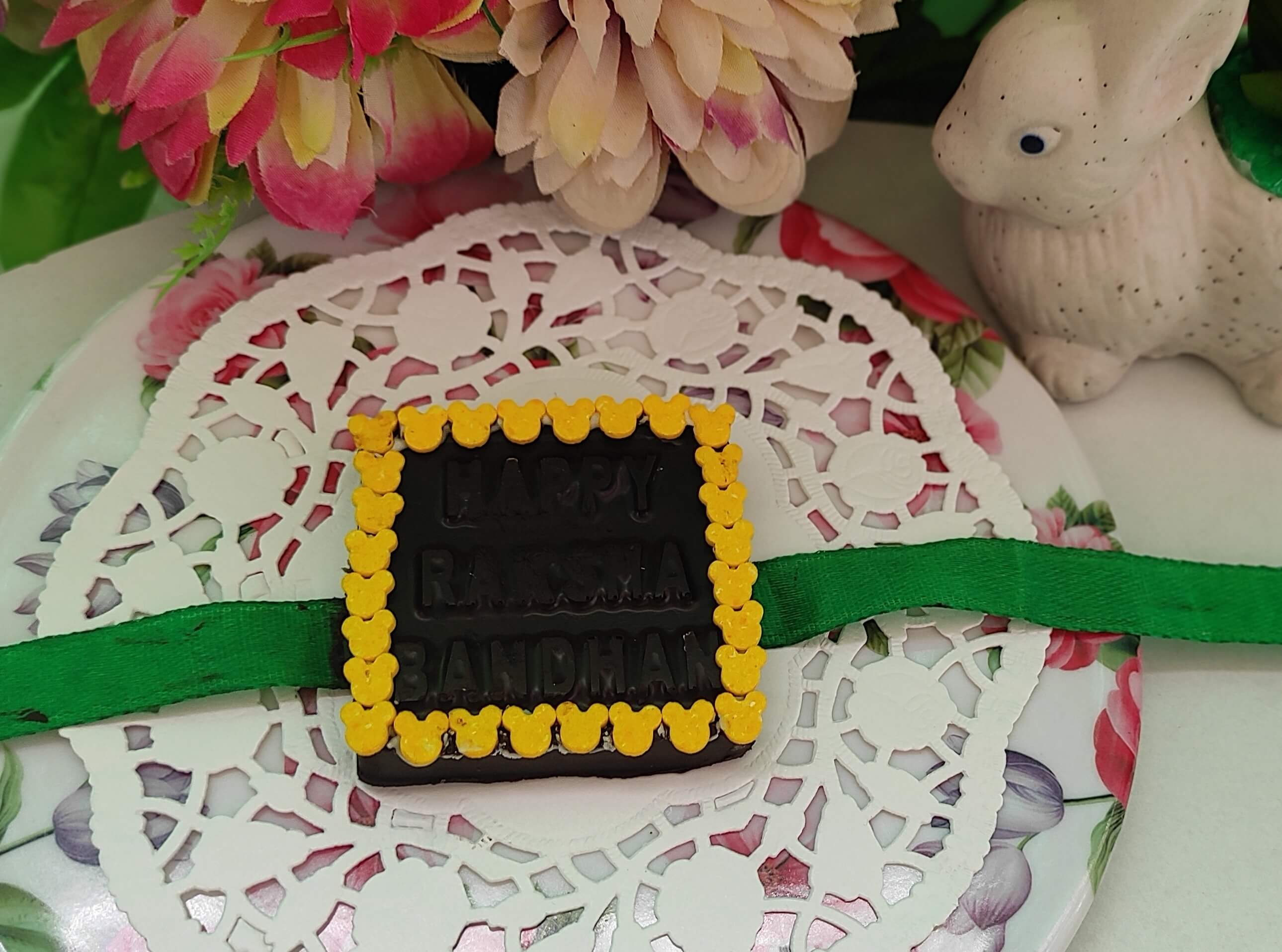 Happy Rakhsha Bandhan Edible Dark Chocolate Rakhi